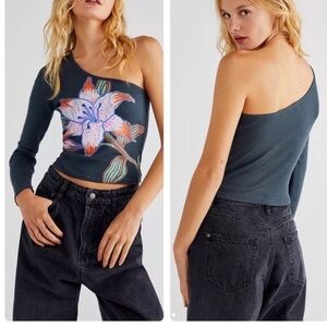 Daydreamer × Free People Lily One Shoulder Long Sleeve Top Floral